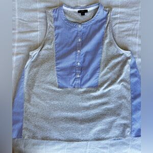J. Crew Grey sleeveless top with Blue & White Striped Trim